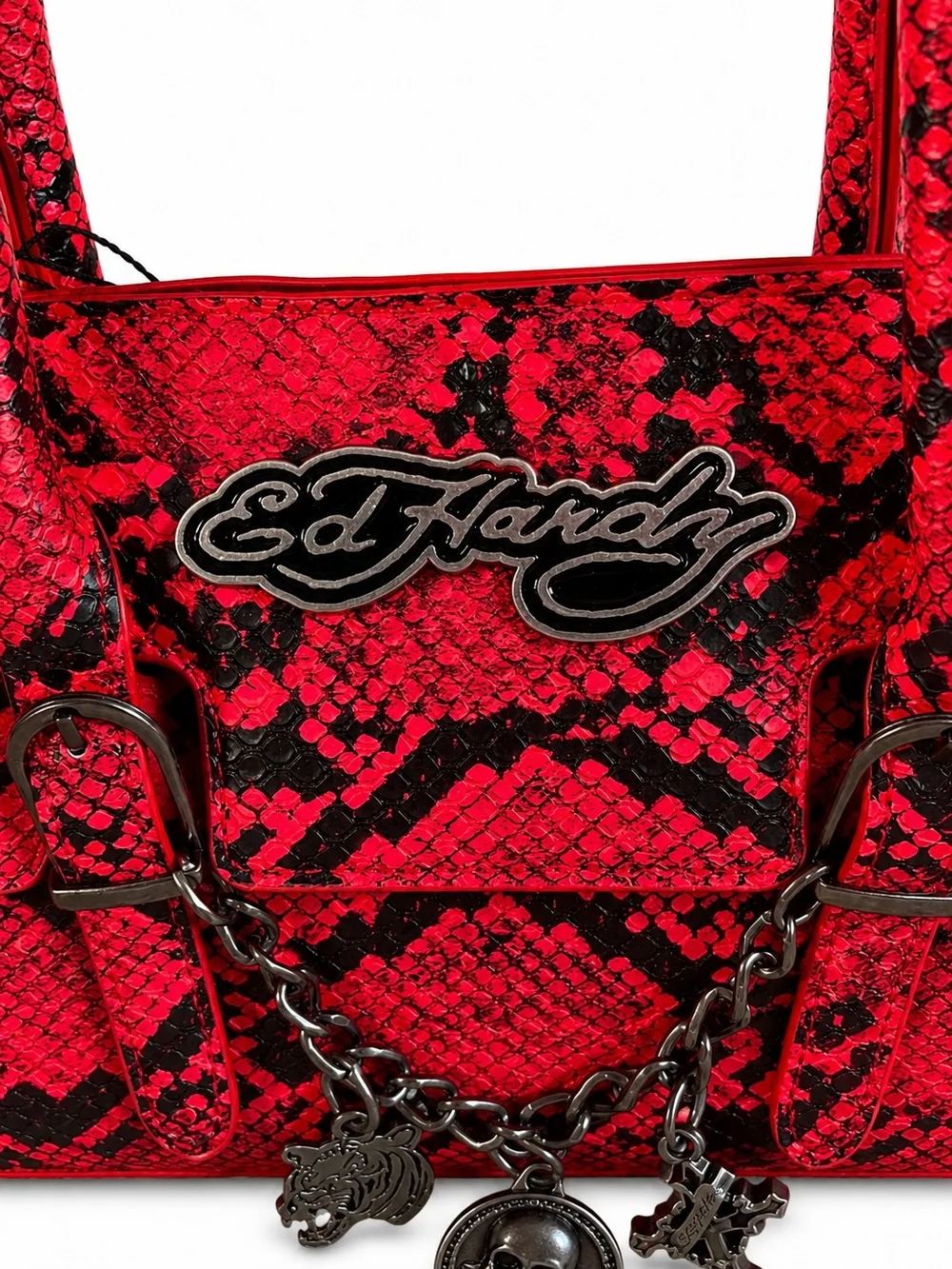 🆕️Ed Hardy Red Snake Satchel Shoulder Bag NWT Vegan Leather Charm Purse